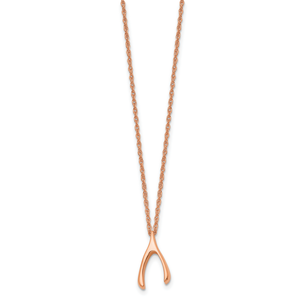 Stainless Steel Polished Rose IP-plated Wishbone 16in Necklace