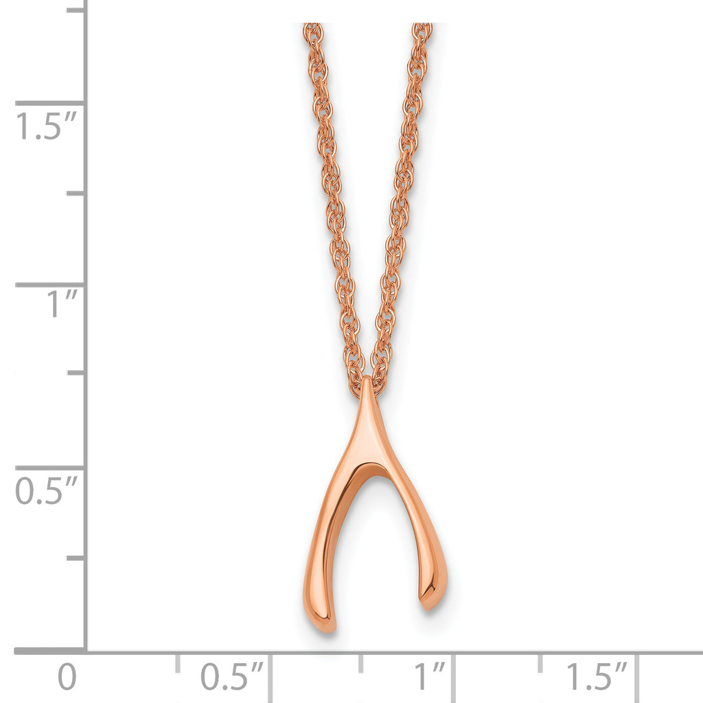 Stainless Steel Polished Rose IP-plated Wishbone 16in Necklace