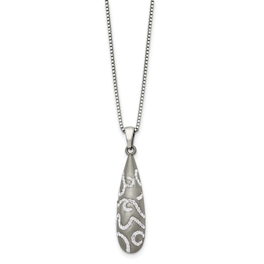 Chisel Stainless Steel Polished with Crystal Teardrop Pendant on an 18 inch Box Chain Necklace