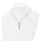Chisel Stainless Steel Polished Rose IP-plated CZ and Mother of Pearl Key Pendant on a 16 inch Cable Chain with a 2 inch Extension Necklace