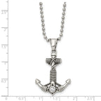 Chisel Stainless Steel Antiqued and Polished with CZ Anchor with Rope Pendant on a 20 inch Ball Chain Necklace