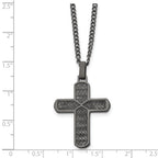 Chisel Stainless Steel Polished and Textured Gun Metal IP-plated Cross Pendant on a Curb Chain Necklace