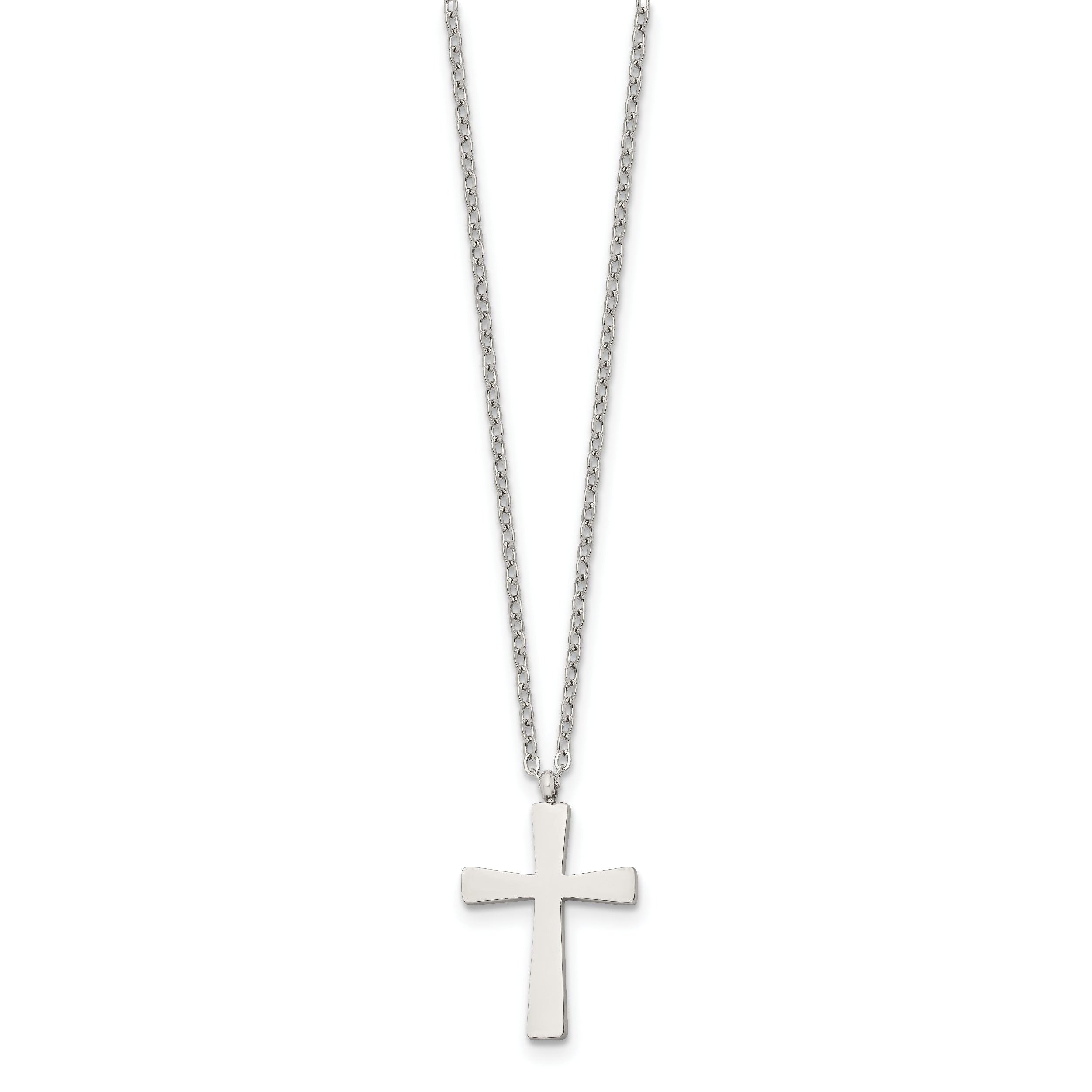 Chisel Stainless Steel Polished Small Cross Pendant on an 18 inch Cable Chain Necklace