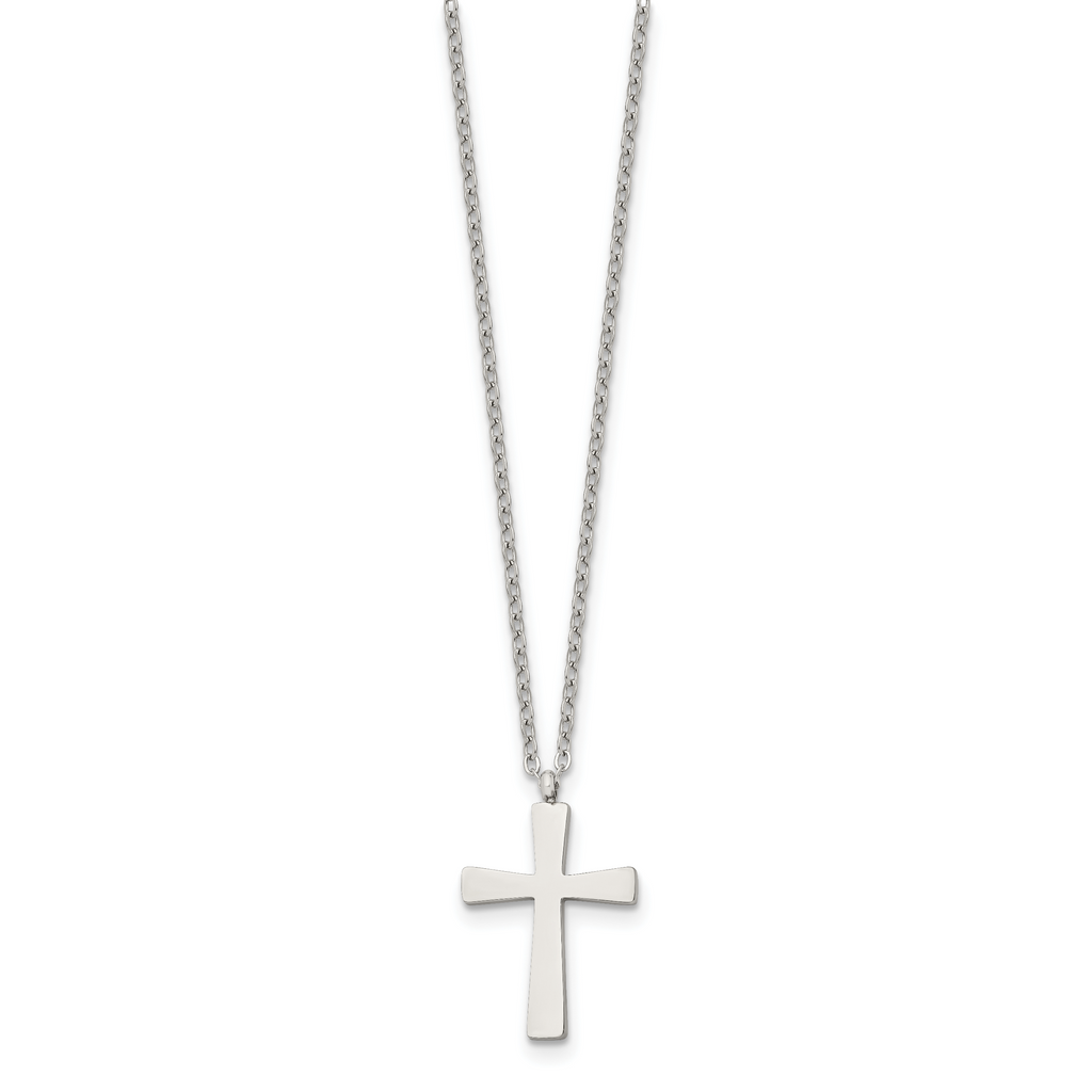 Chisel Stainless Steel Polished Small Cross Pendant on an 18 inch Cable Chain Necklace