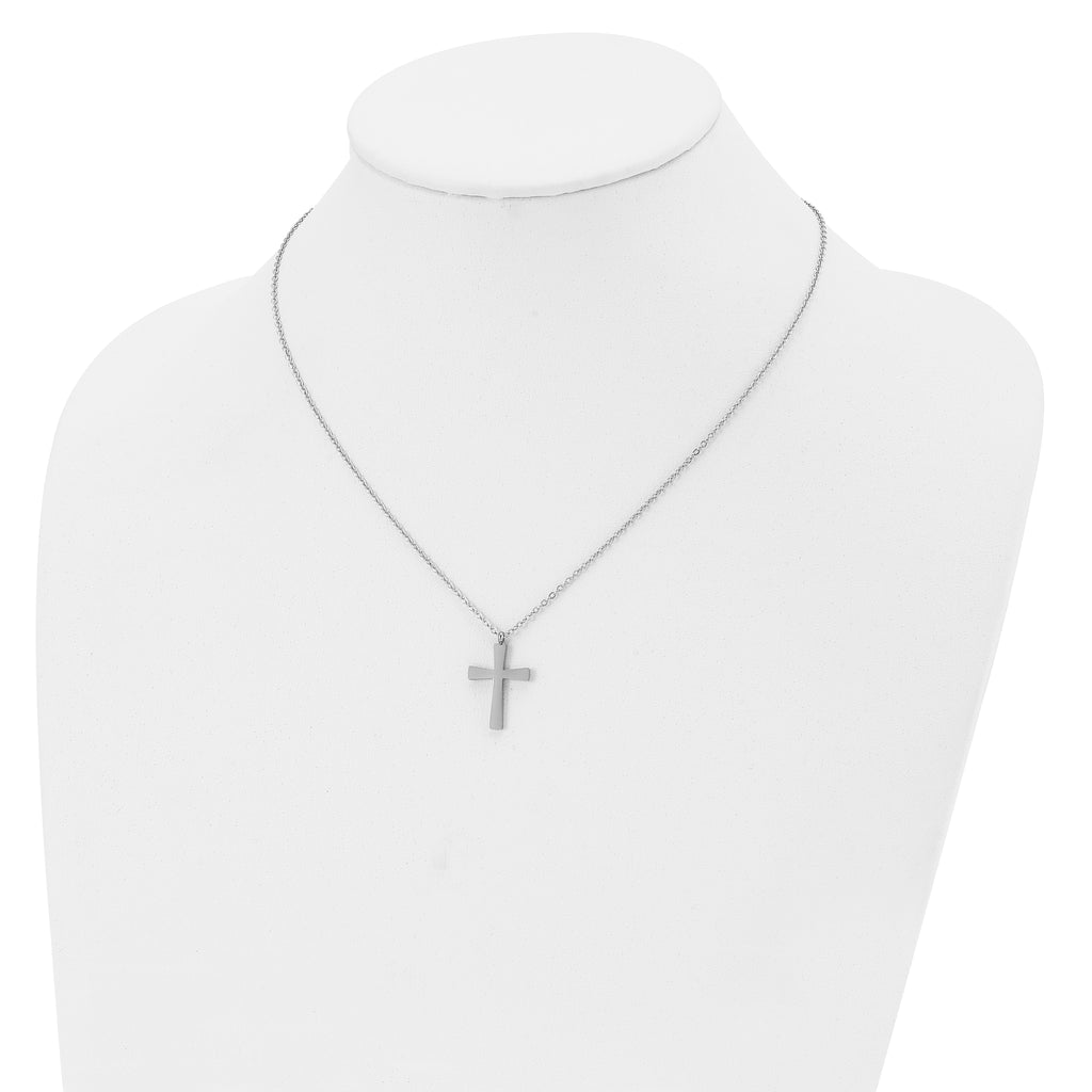 Chisel Stainless Steel Polished Small Cross Pendant on an 18 inch Cable Chain Necklace