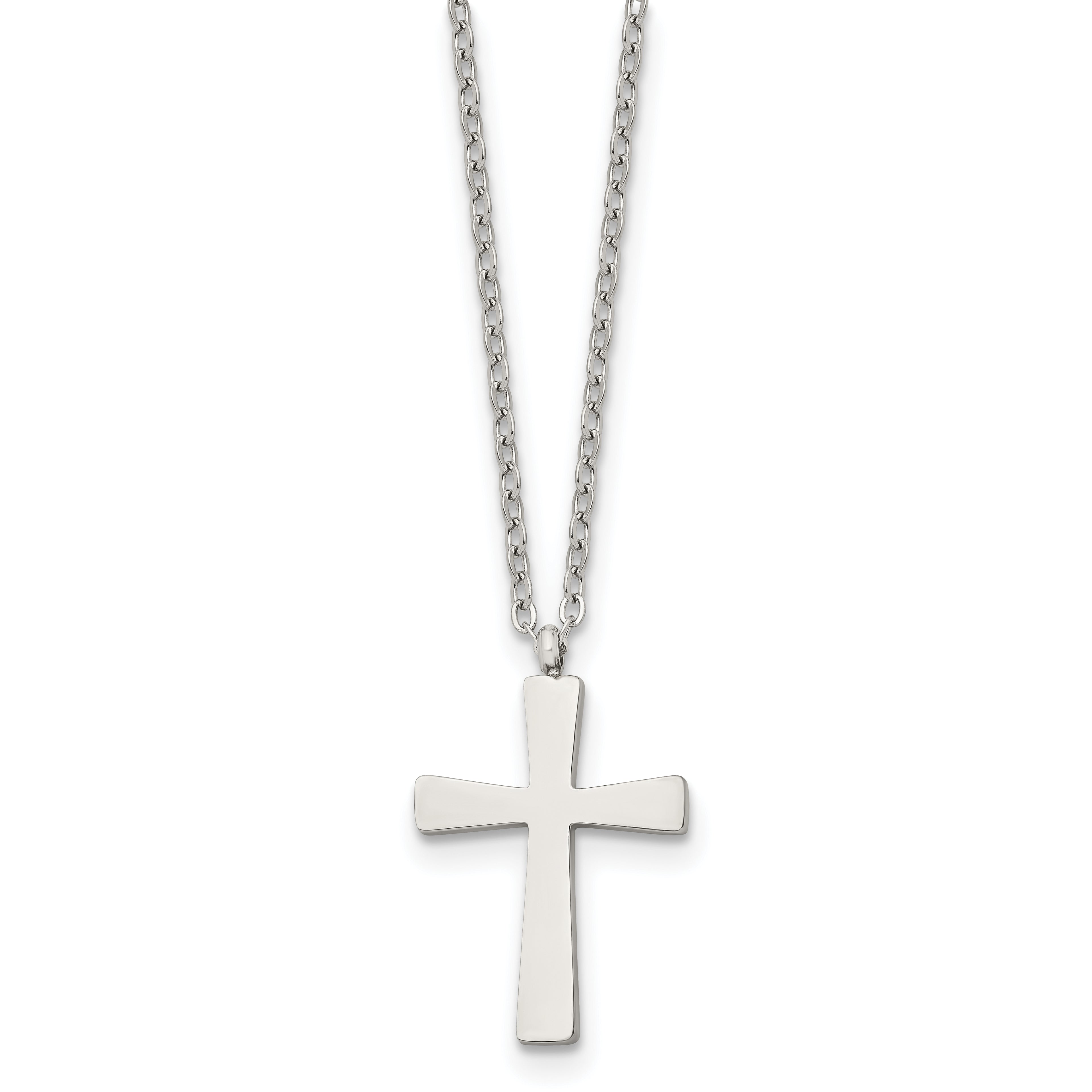 Chisel Stainless Steel Polished Small Cross Pendant on an 18 inch Cable Chain Necklace