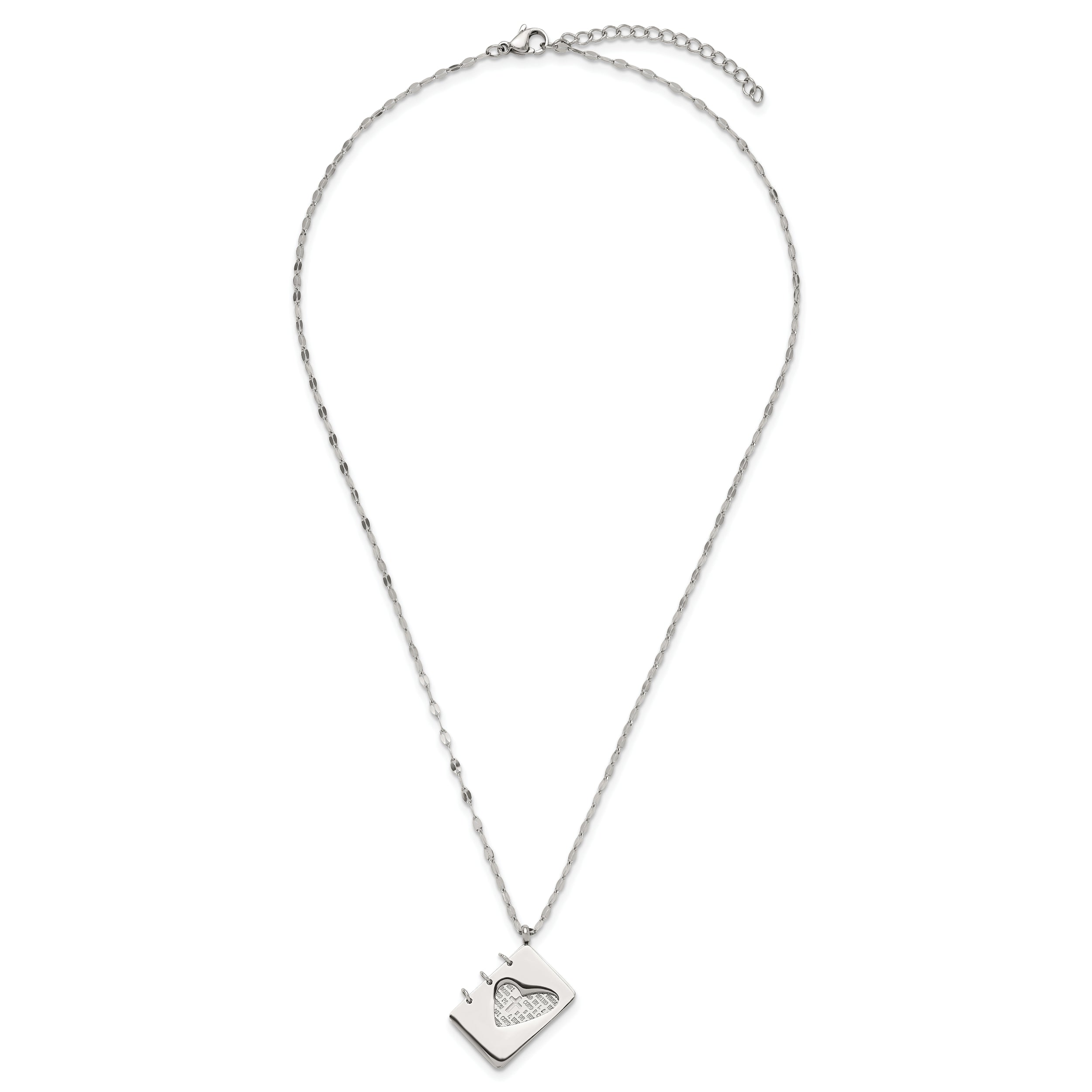 Chisel Stainless Steel Brushed and Polished Lord's Prayer in Spanish Notebook Pendant on a 17.5 inch Necklace