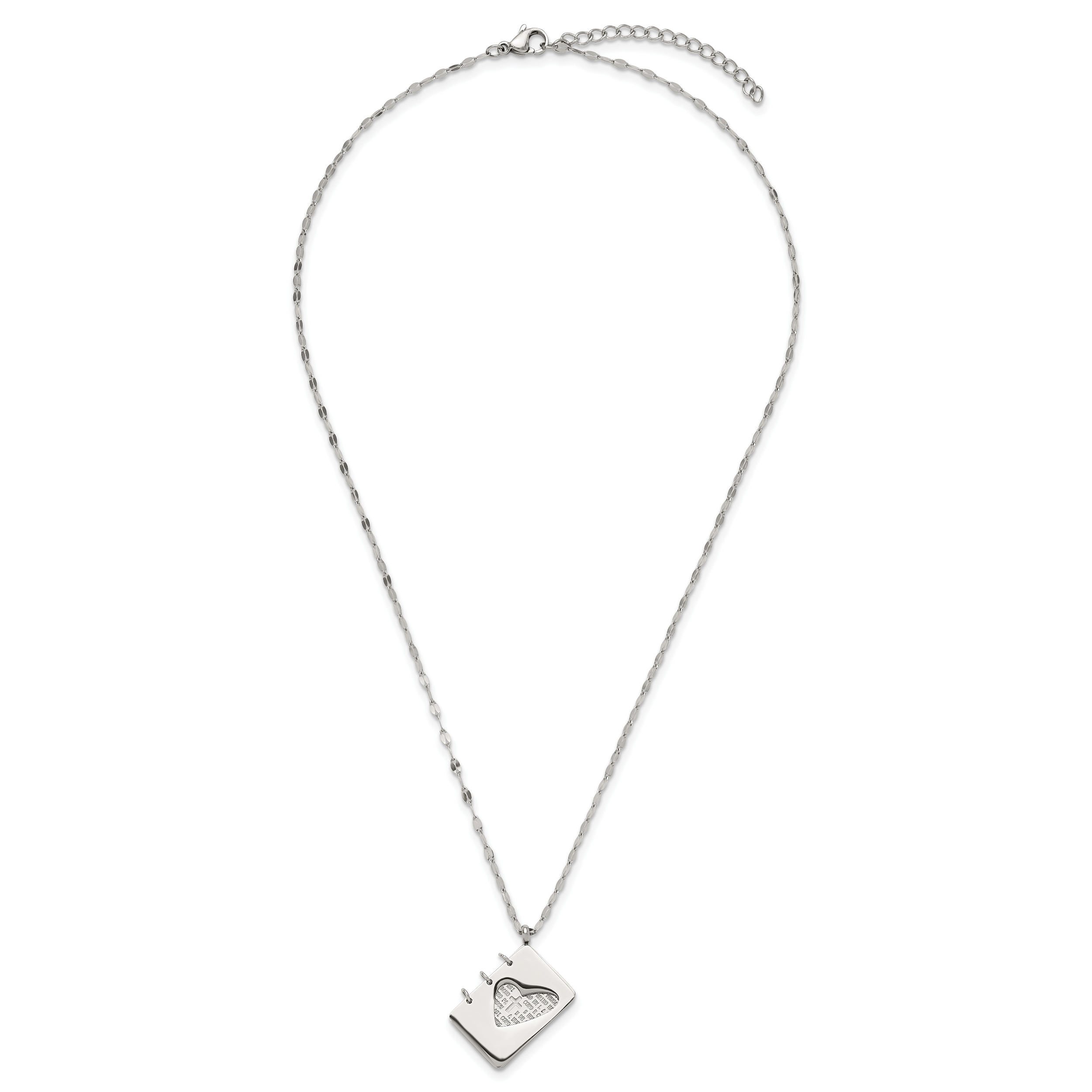 Chisel Stainless Steel Brushed and Polished Lord's Prayer in Spanish Notebook Pendant on a 17.5 inch Necklace