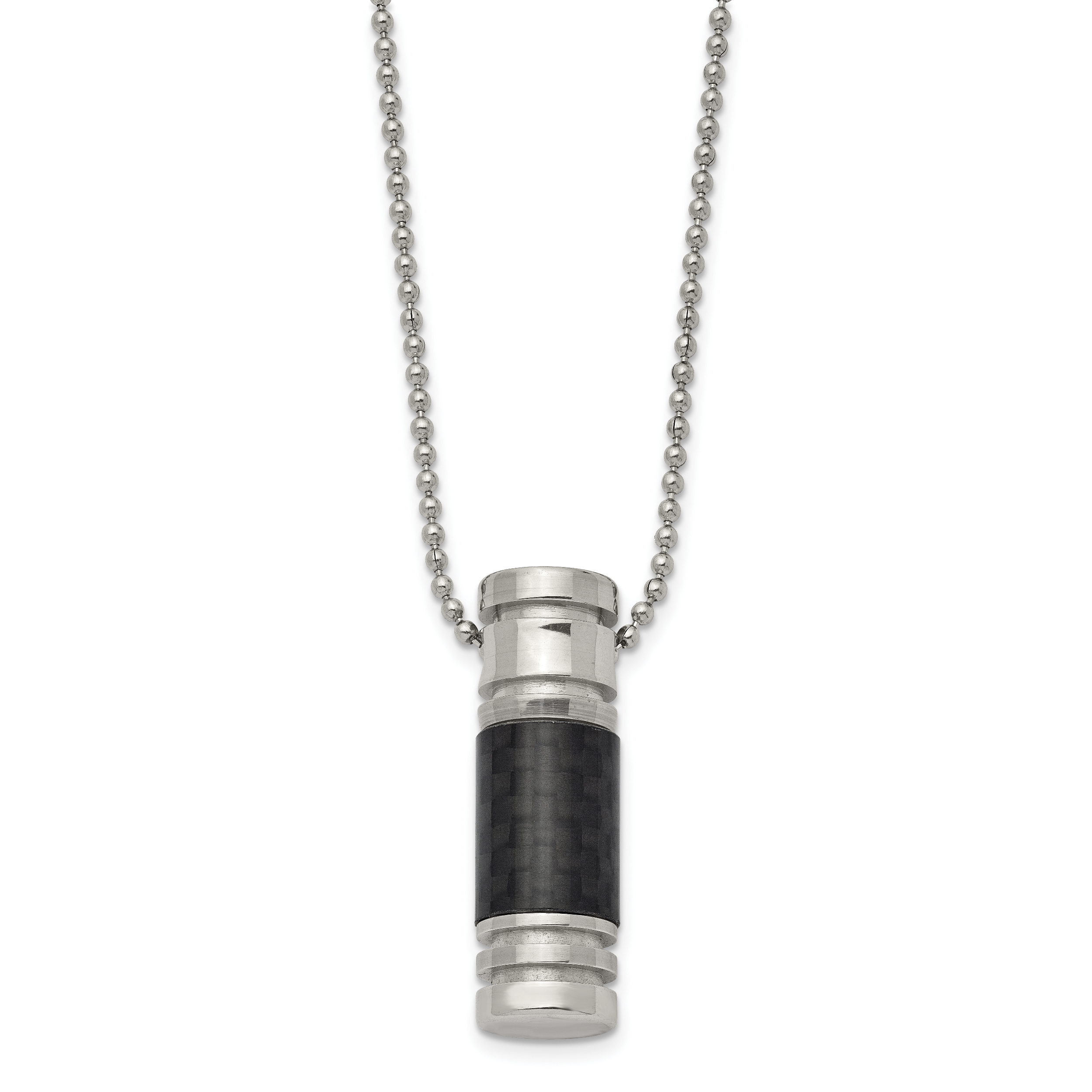 Chisel Stainless Steel Polished with Black Carbon Fiber Inlay Cylinder on a 22 inch Ball Chain Necklace Main image