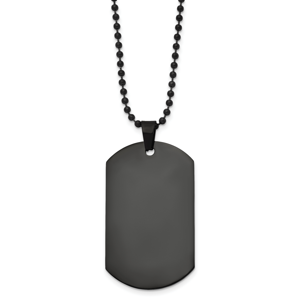 Chisel Stainless Steel Polished Black IP-plated Dog Tag on a 20 inch Ball Chain Necklace