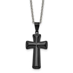 Chisel Stainless Steel Polished Black IP-plated Medium Pillow Cross Pendant on an 18 inch Cable Chain Necklace