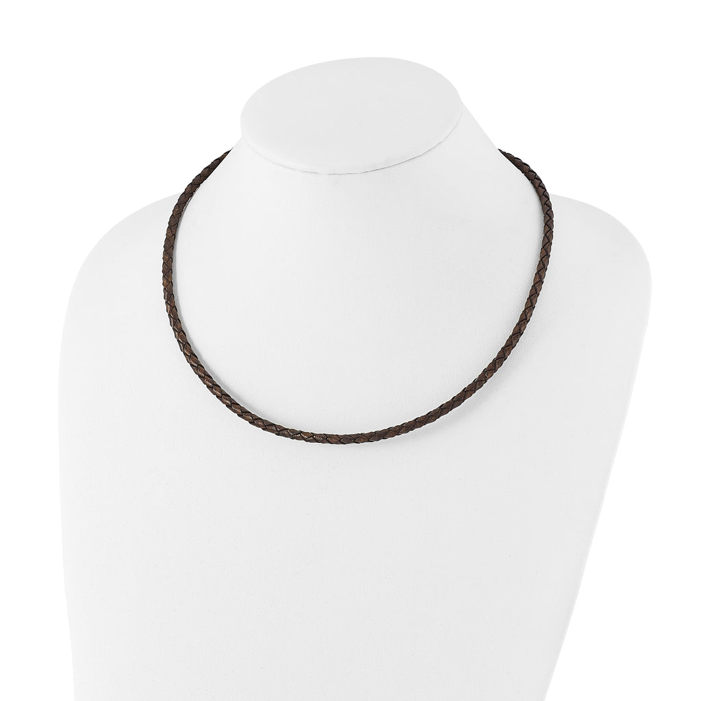 Chisel 4mm Genuine Leather Hexagon Weave 18 inch Necklace