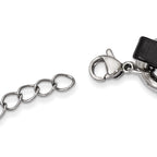 Stainless Steel Polished Black Leather Curb w/2in ext Choker Necklace
