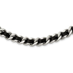 Stainless Steel Polished Black Leather Curb w/2in ext Choker Necklace
