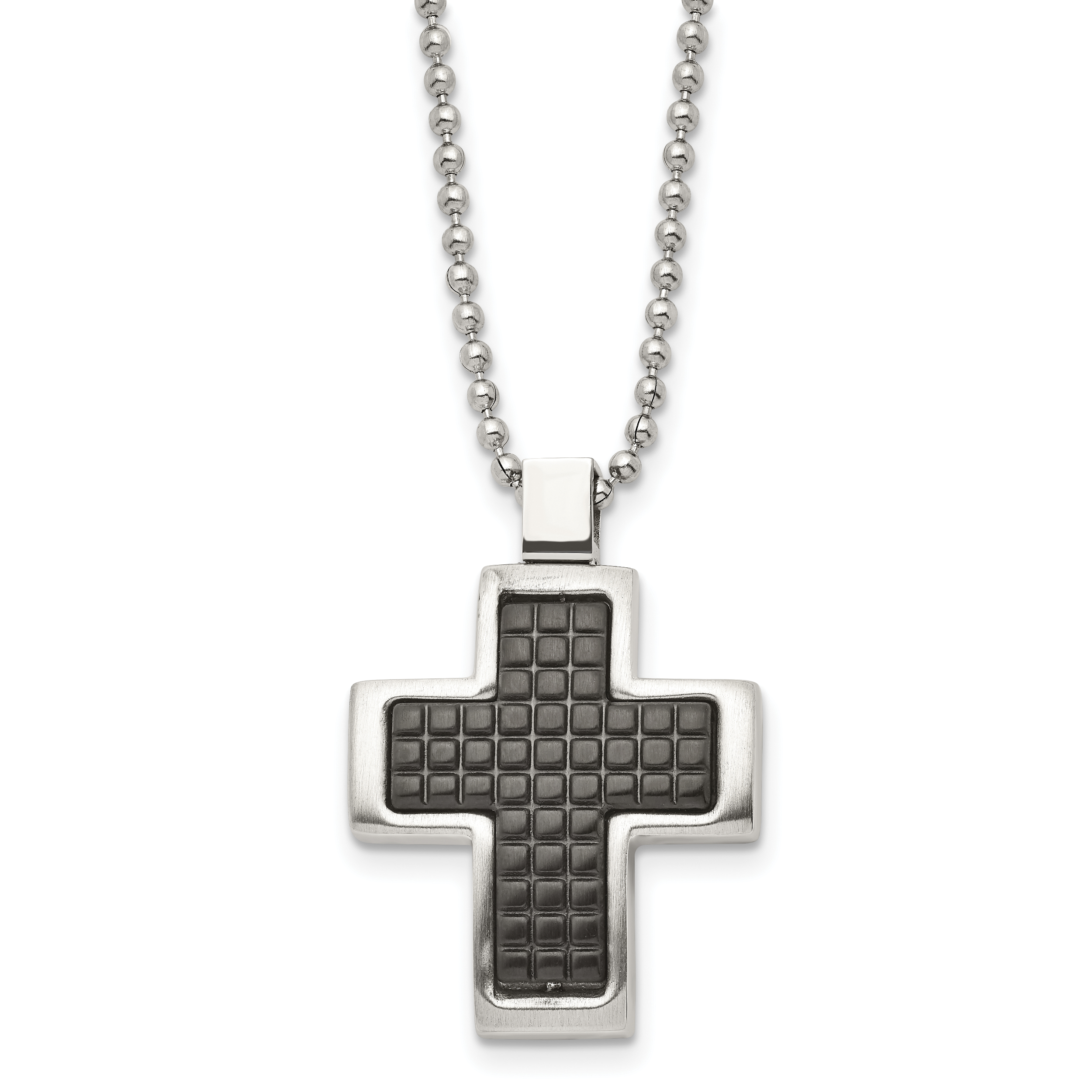 Chisel Stainless Steel Brushed Polished and Textured Black IP-plated Cross Pendant on a 22 inch Ball Chain Necklace Main image