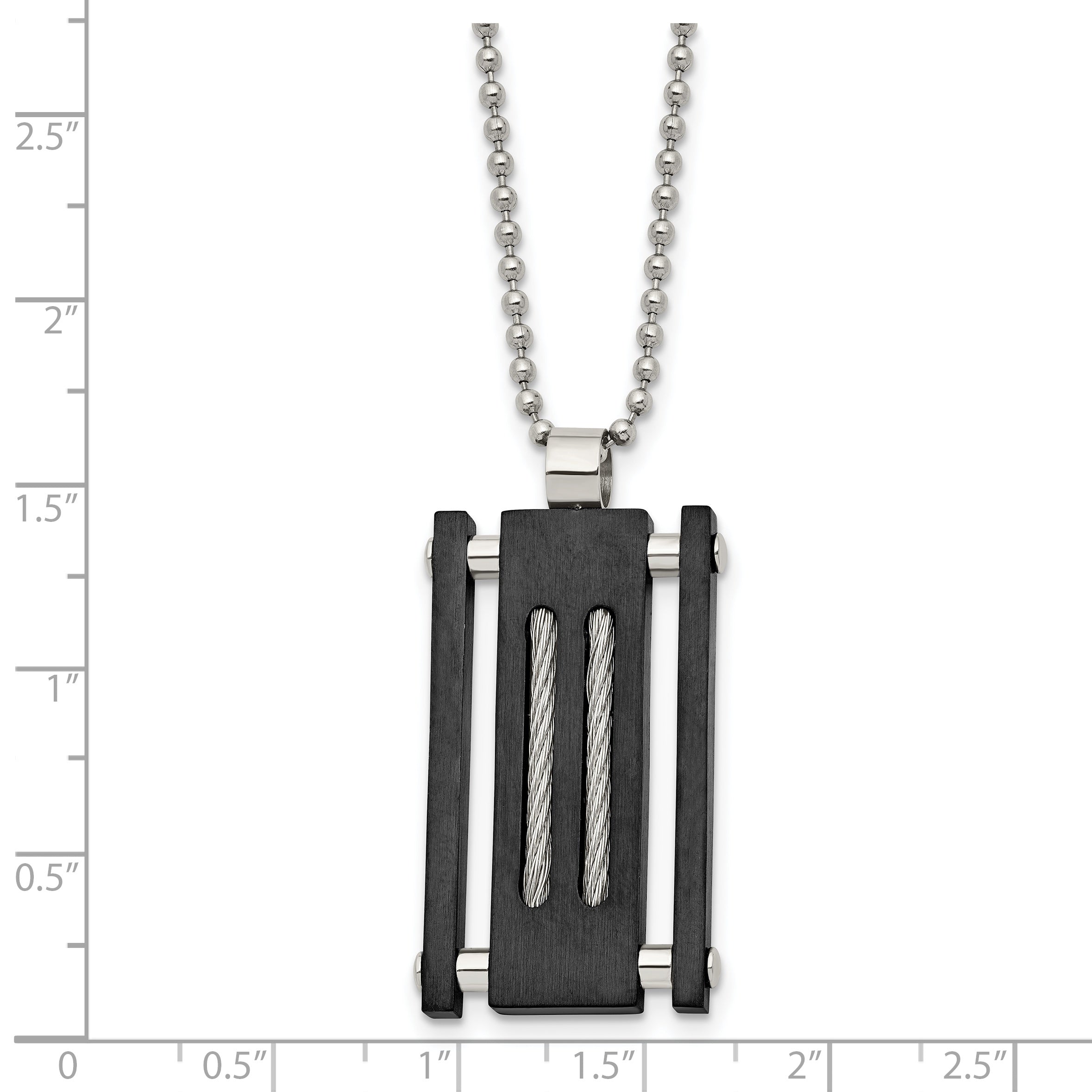 Stainless Steel Brushed & Polished Black IP w/Cable Rectangle Necklace