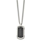 Chisel Stainless Steel Brushed and Polished Black IP-plated Center with Black CZ Dog Tag on a 22 inch Curb Chain Necklace