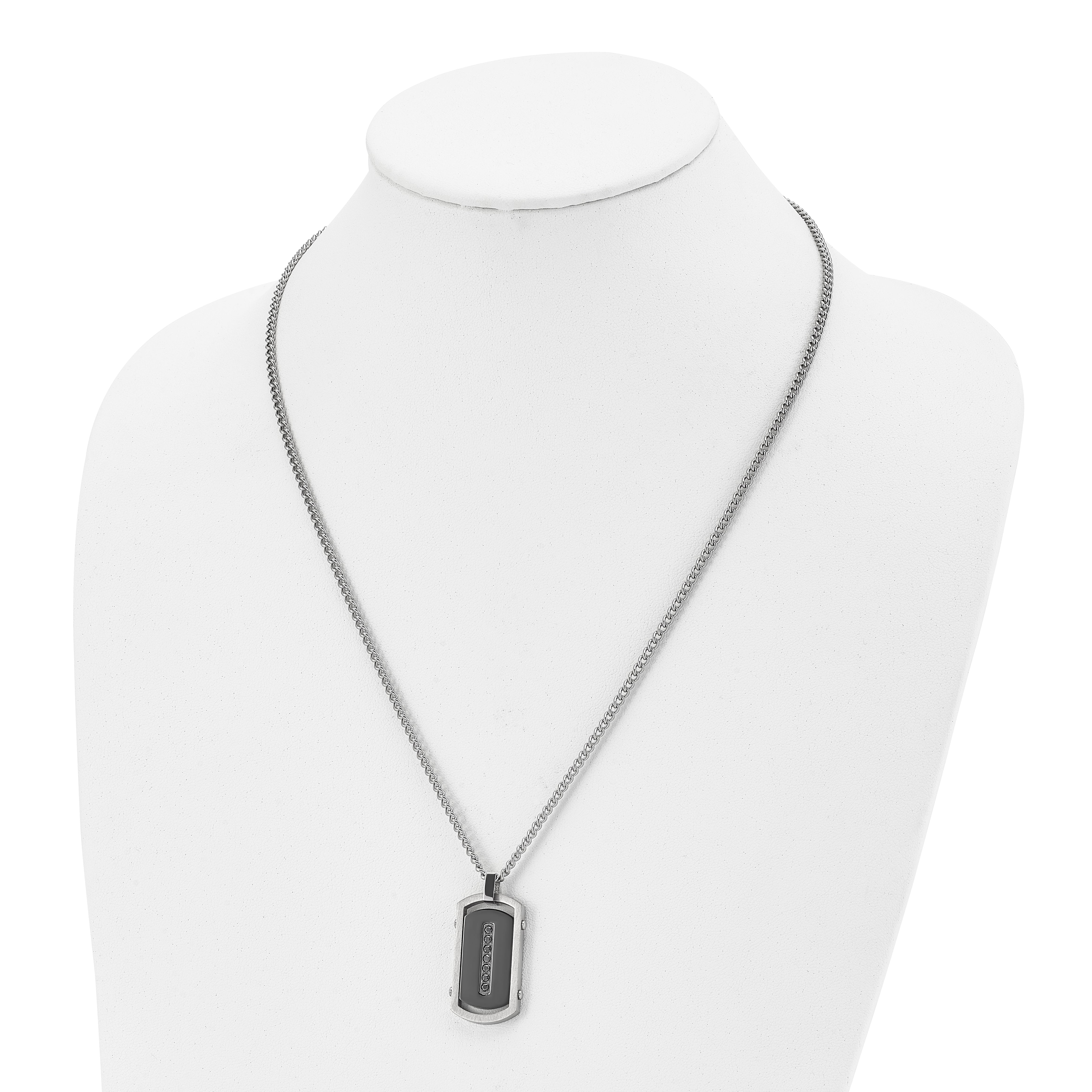 Chisel Stainless Steel Brushed and Polished Black IP-plated Center with Black CZ Dog Tag on a 22 inch Curb Chain Necklace