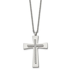 Stainless Steel Polished w/CZ Cross 22in Necklace