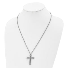 Stainless Steel Polished w/CZ Cross 22in Necklace
