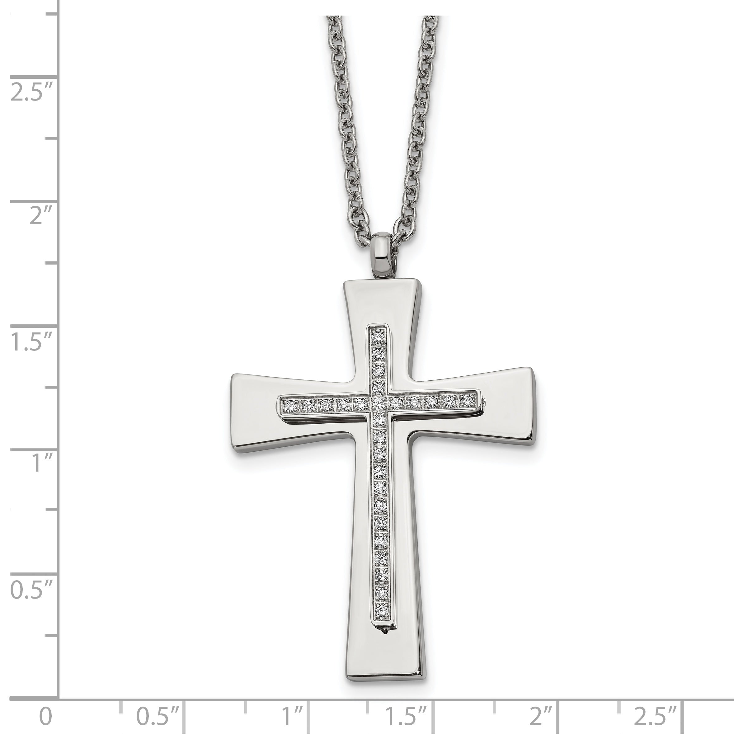 Stainless Steel Polished w/CZ Cross 22in Necklace