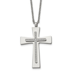 Stainless Steel Polished w/CZ Cross 22in Necklace