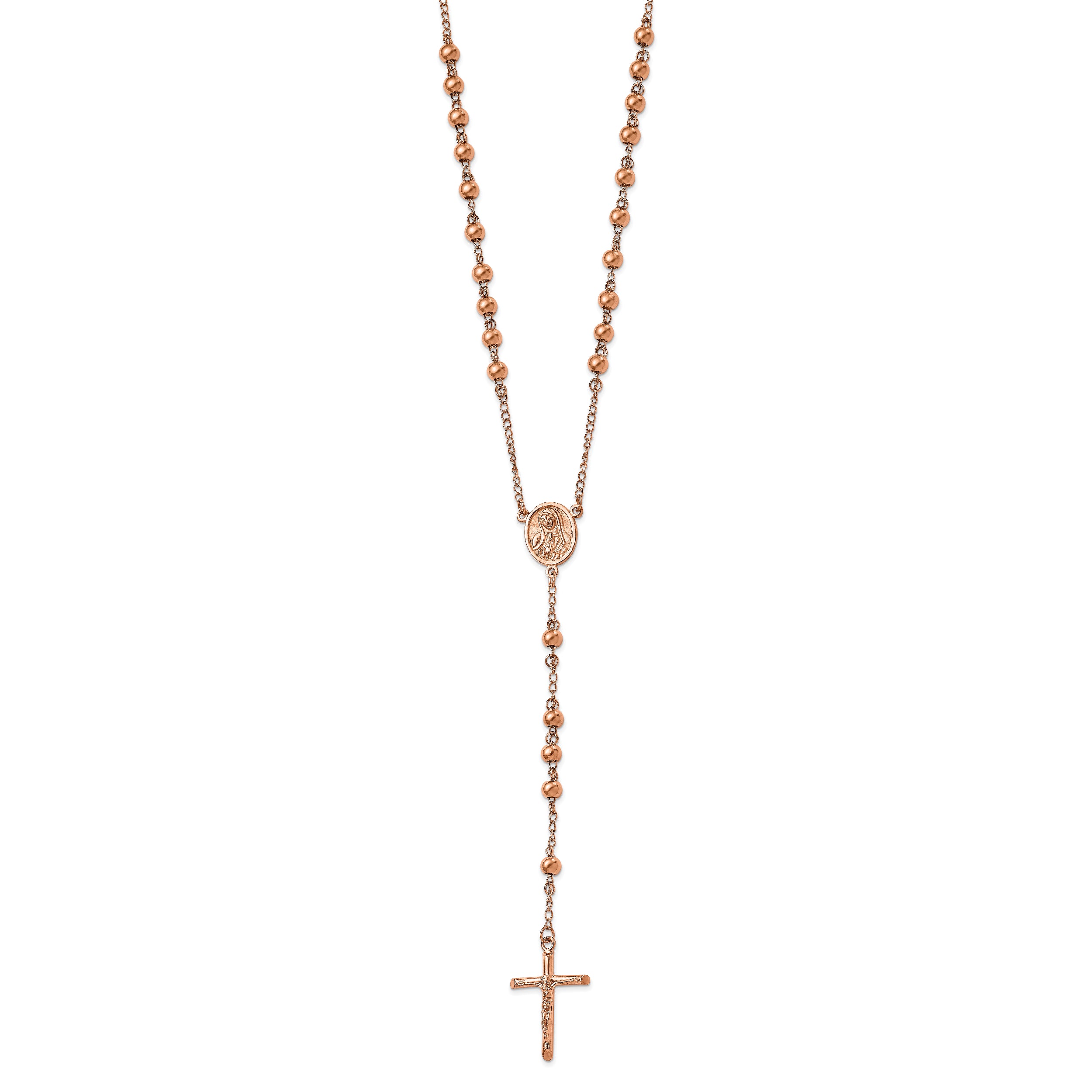 Chisel Stainless Steel Polished Rose IP-plated 30 inch Rosary Necklace
