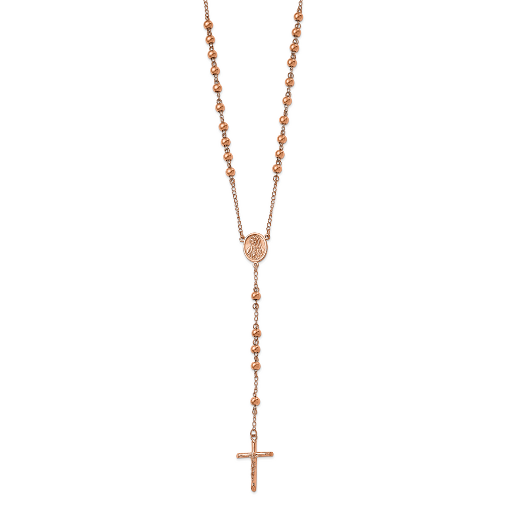 Chisel Stainless Steel Polished Rose IP-plated 30 inch Rosary Necklace