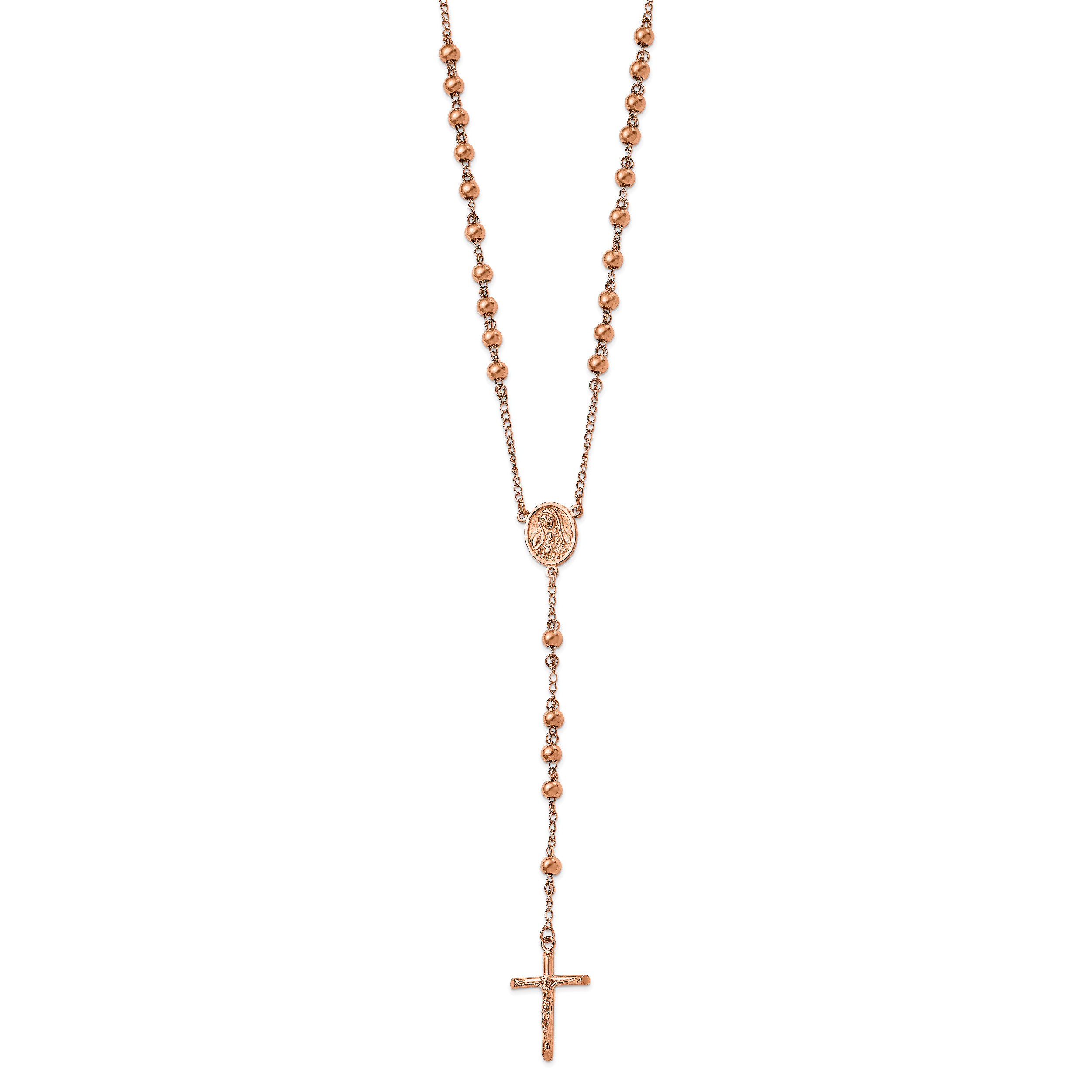 Chisel Stainless Steel Polished Rose IP-plated 30 inch Rosary Necklace