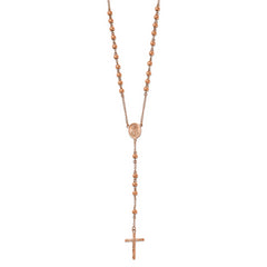 Chisel Stainless Steel Polished Rose IP-plated 30 inch Rosary Necklace