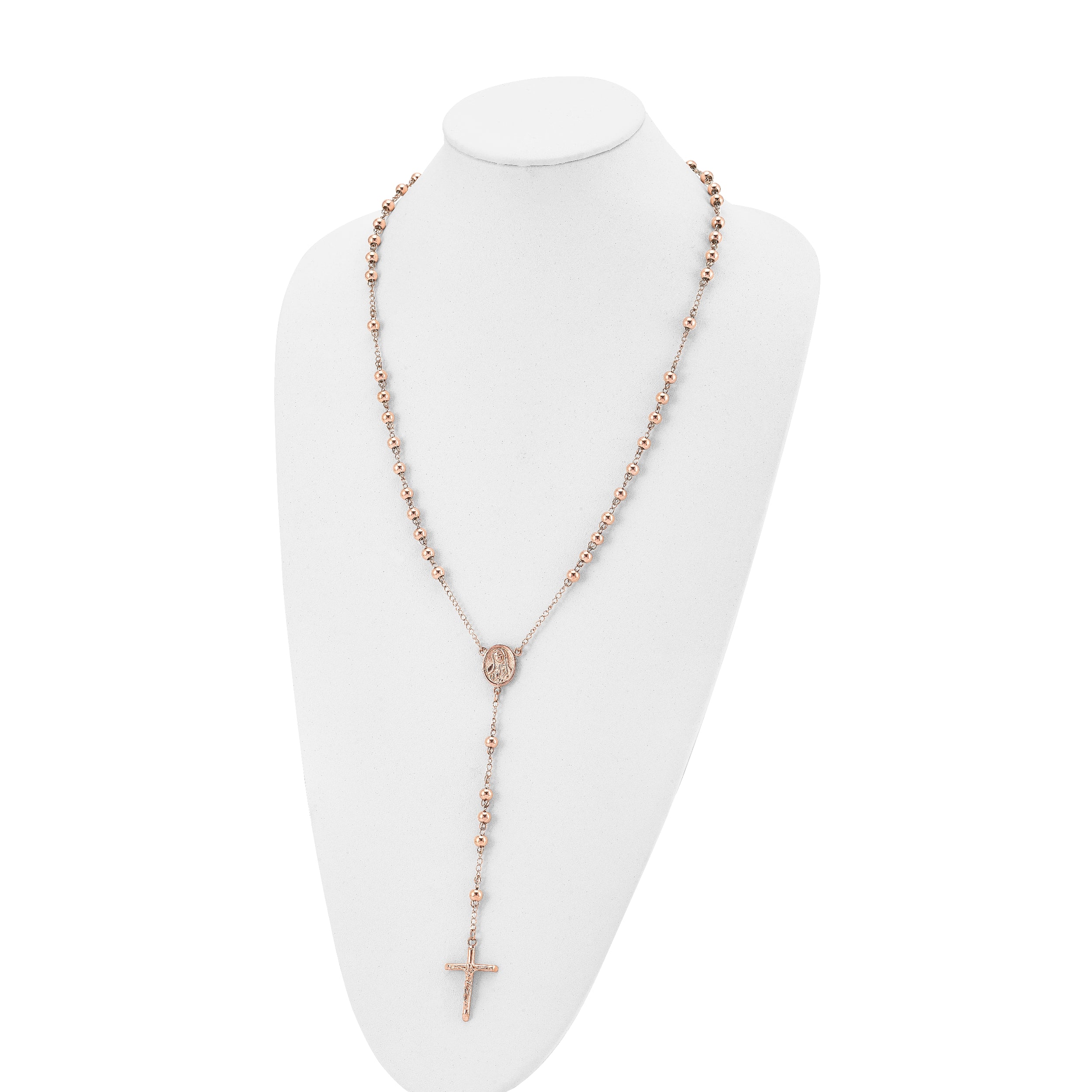 Chisel Stainless Steel Polished Rose IP-plated 30 inch Rosary Necklace