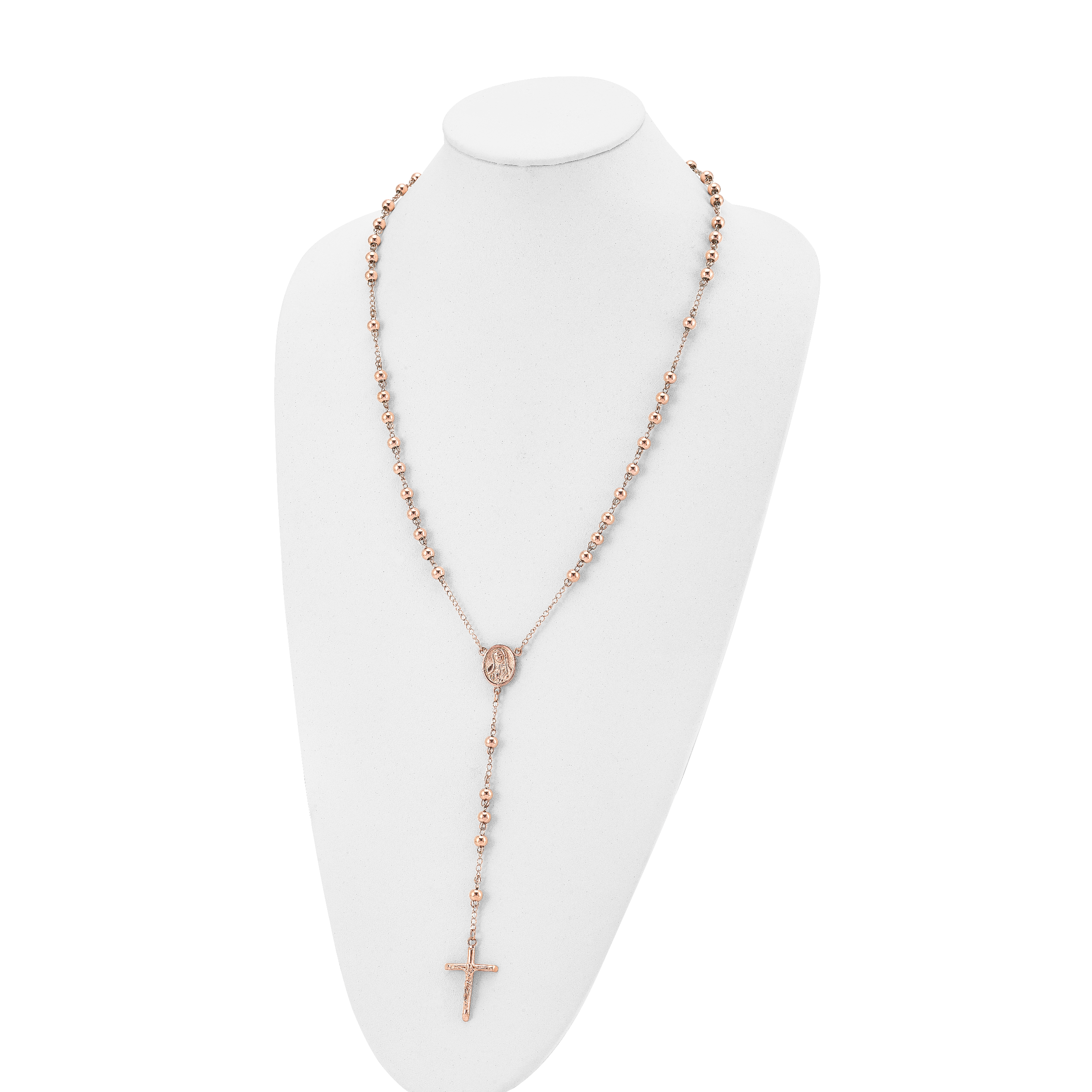 Chisel Stainless Steel Polished Rose IP-plated 30 inch Rosary Necklace
