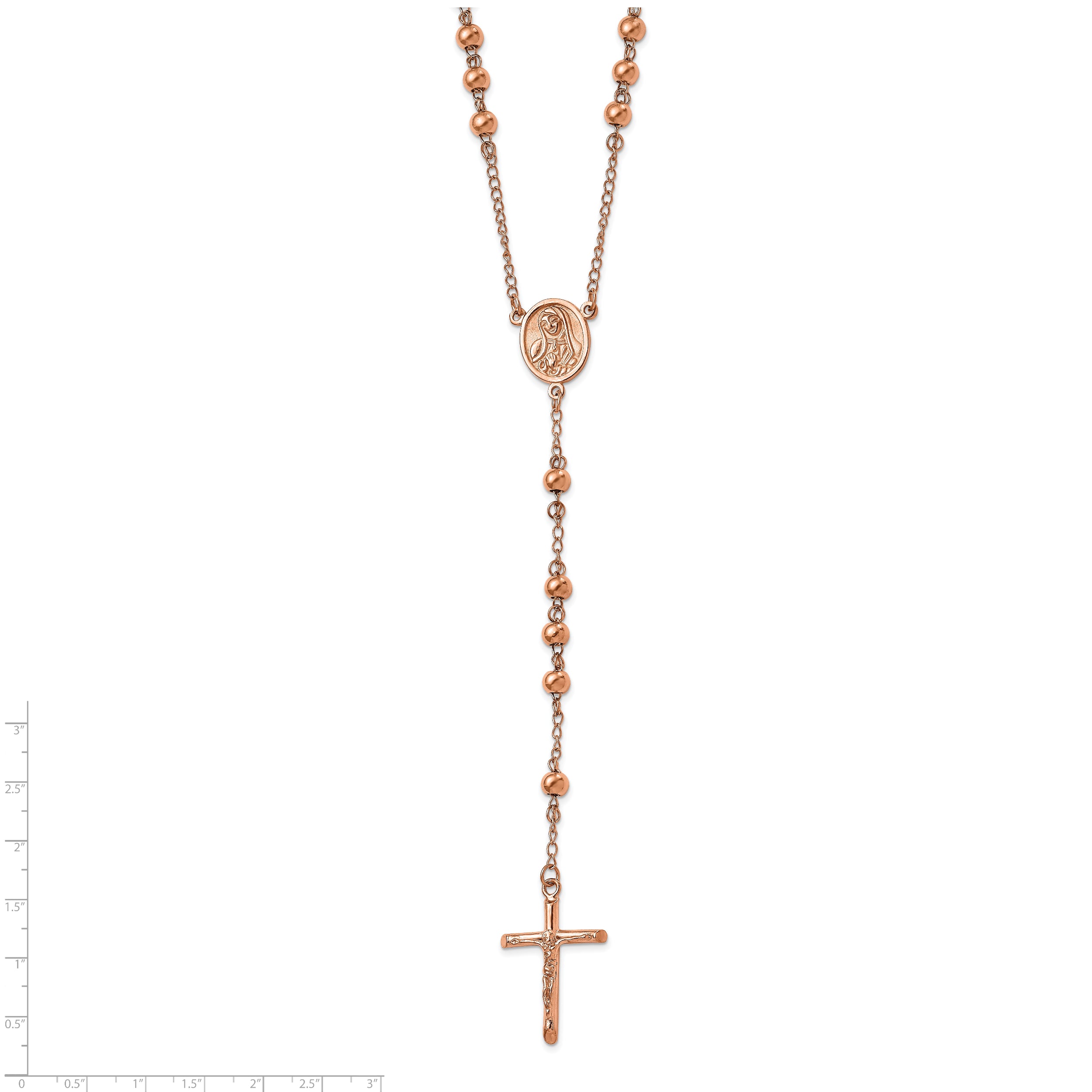 Chisel Stainless Steel Polished Rose IP-plated 30 inch Rosary Necklace