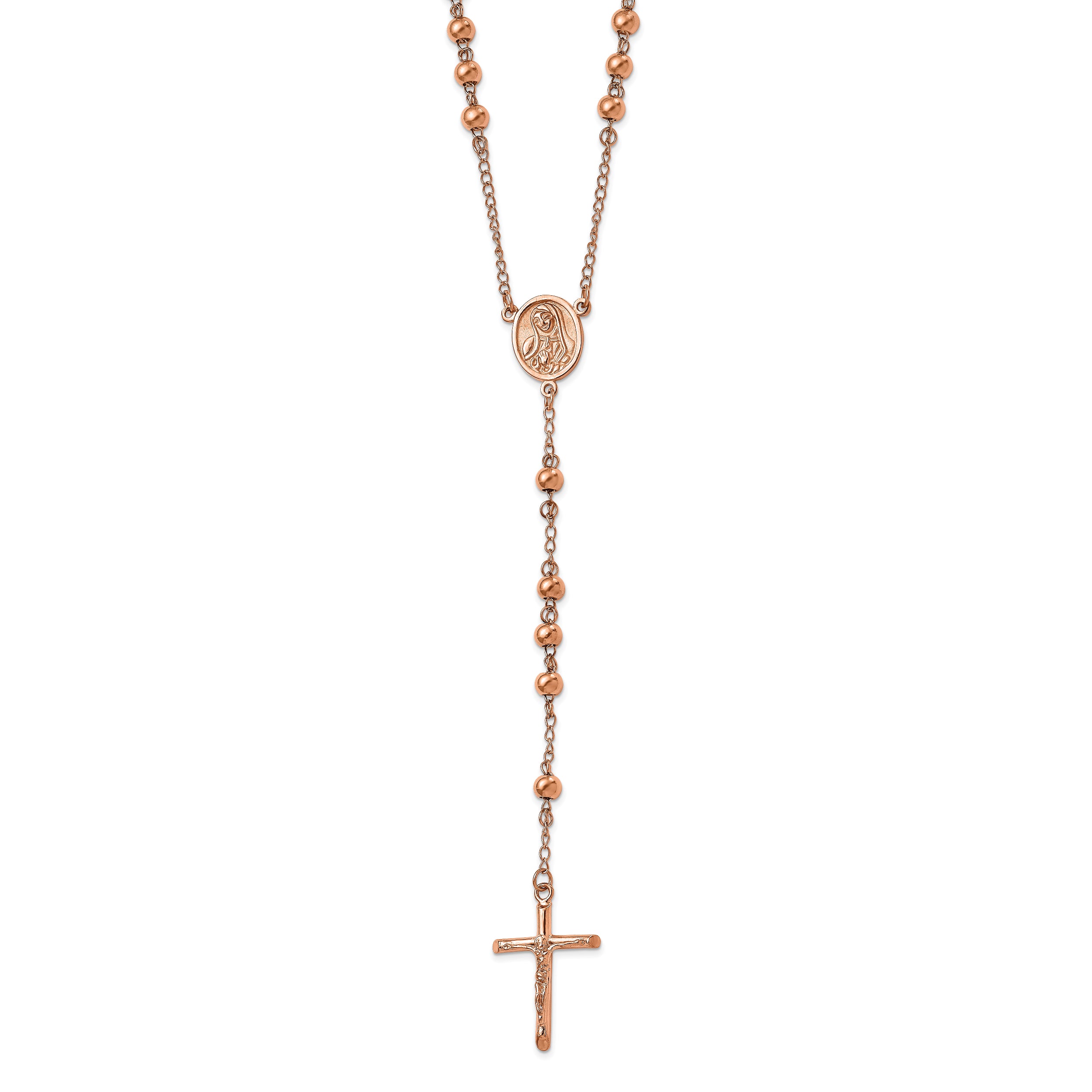 Chisel Stainless Steel Polished Rose IP-plated 30 inch Rosary Necklace