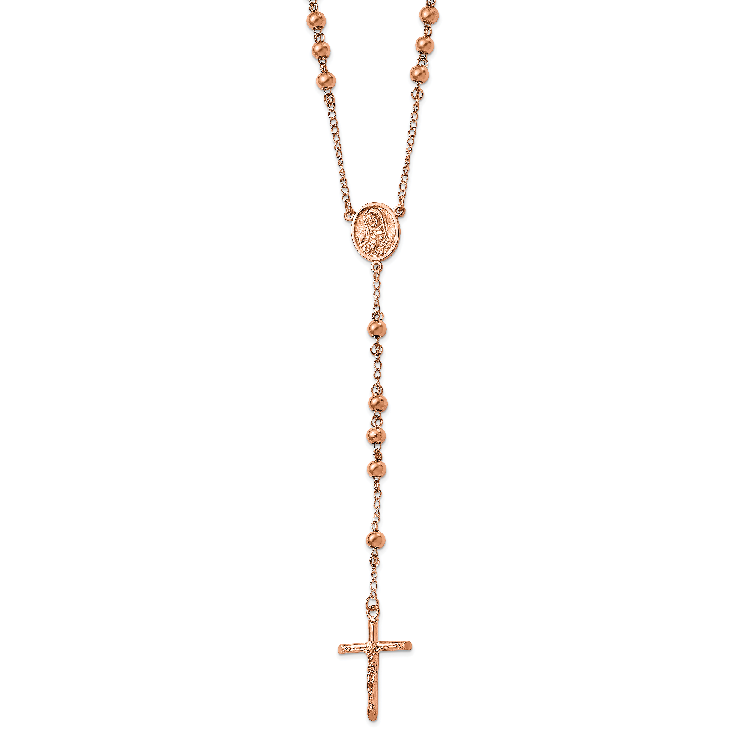 Chisel Stainless Steel Polished Rose IP-plated 30 inch Rosary Necklace Main image