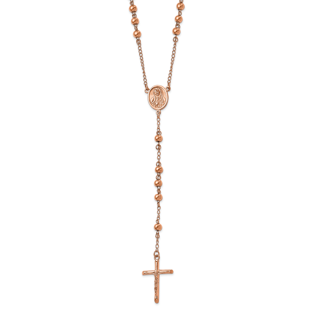 Chisel Stainless Steel Polished Rose IP-plated 30 inch Rosary Necklace
