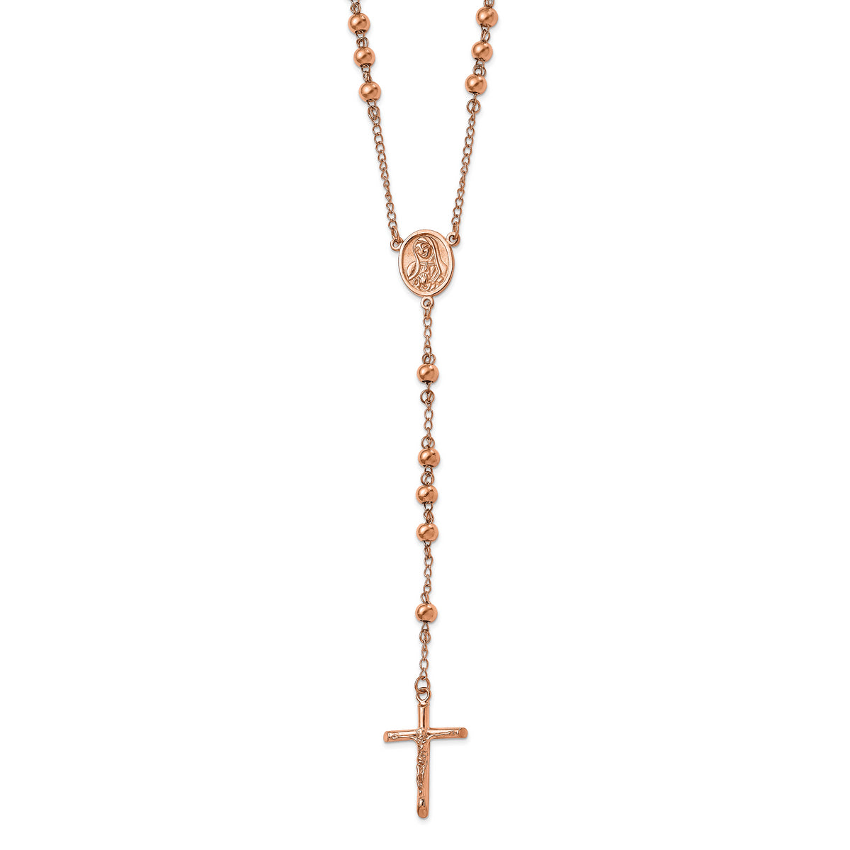 Chisel Stainless Steel Polished Rose IP-plated 30 inch Rosary Necklace