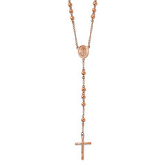 Chisel Stainless Steel Polished Rose IP-plated 30 inch Rosary Necklace