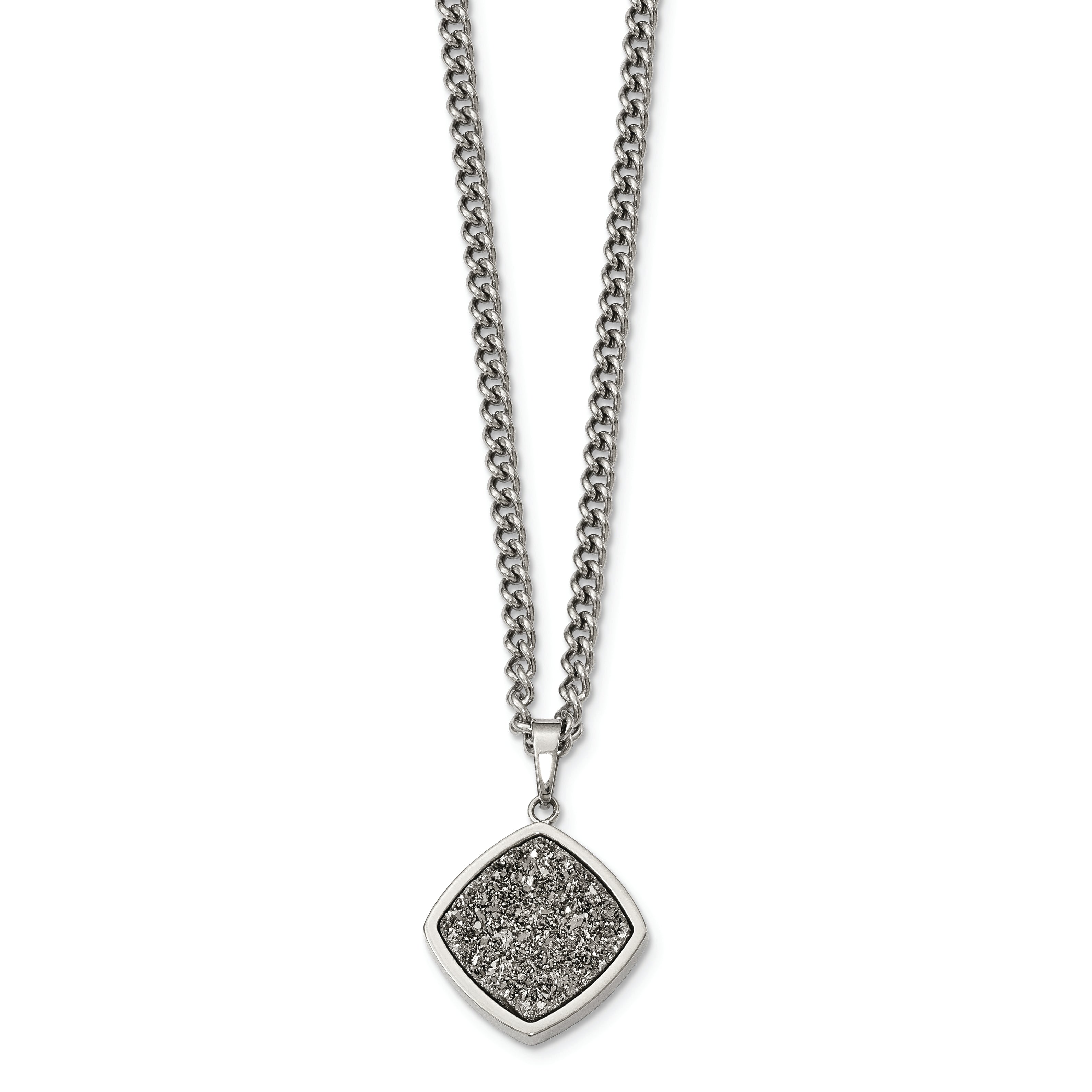 Stainless Steel Polished with Silver Druzy 27.25in Necklace