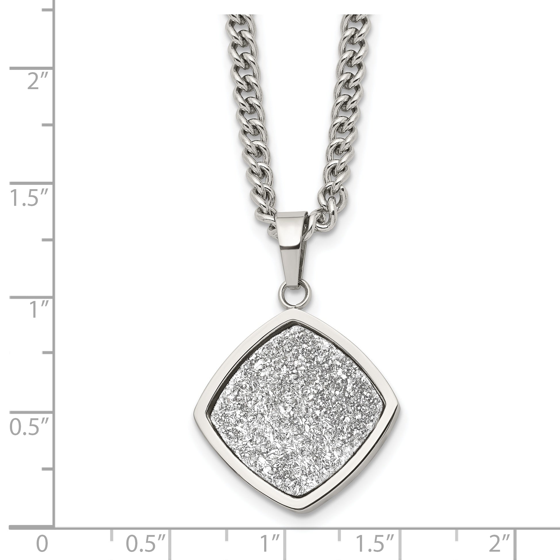 Stainless Steel Polished with Silver Druzy 27.25in Necklace