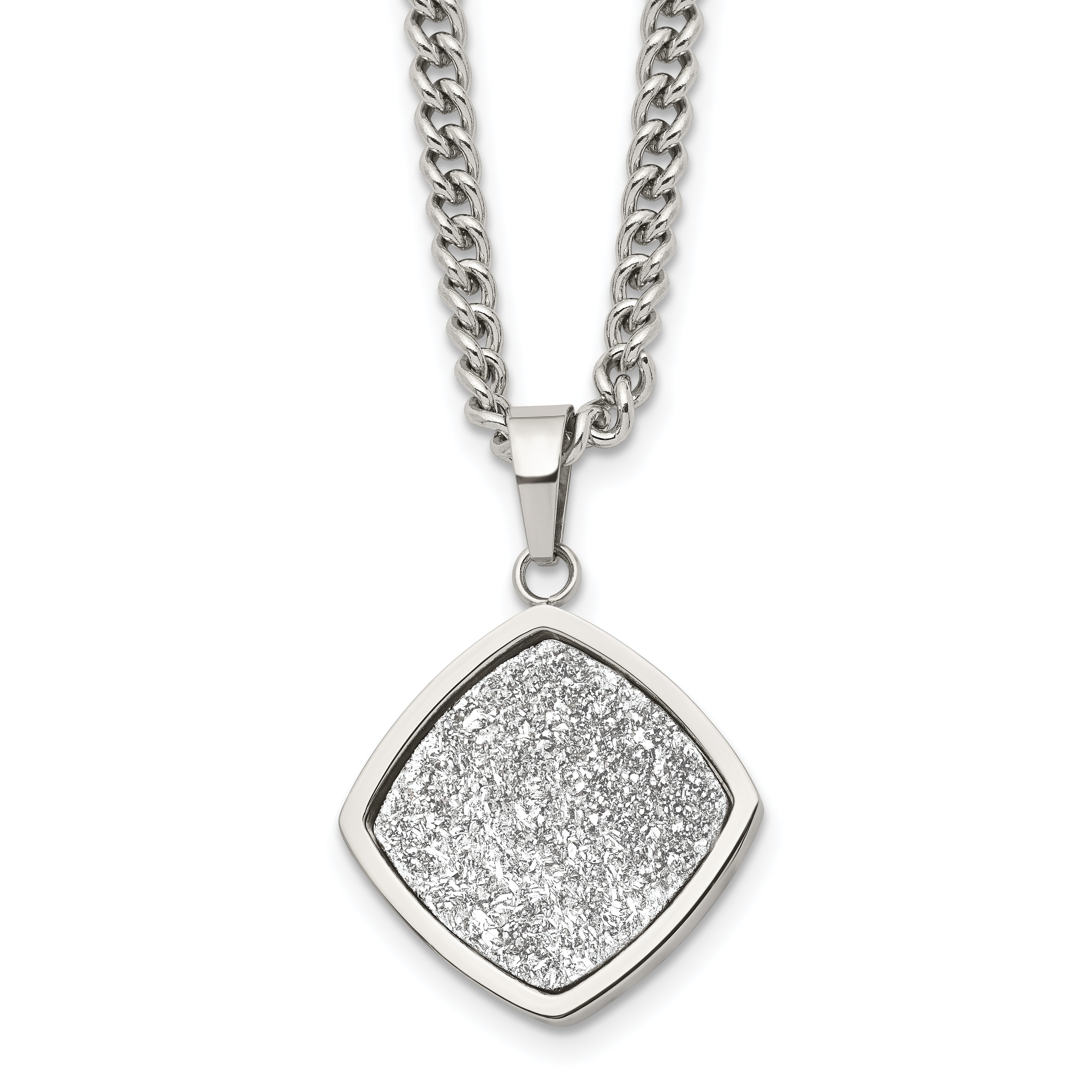 Stainless Steel Polished with Silver Druzy 27.25in Necklace Main image