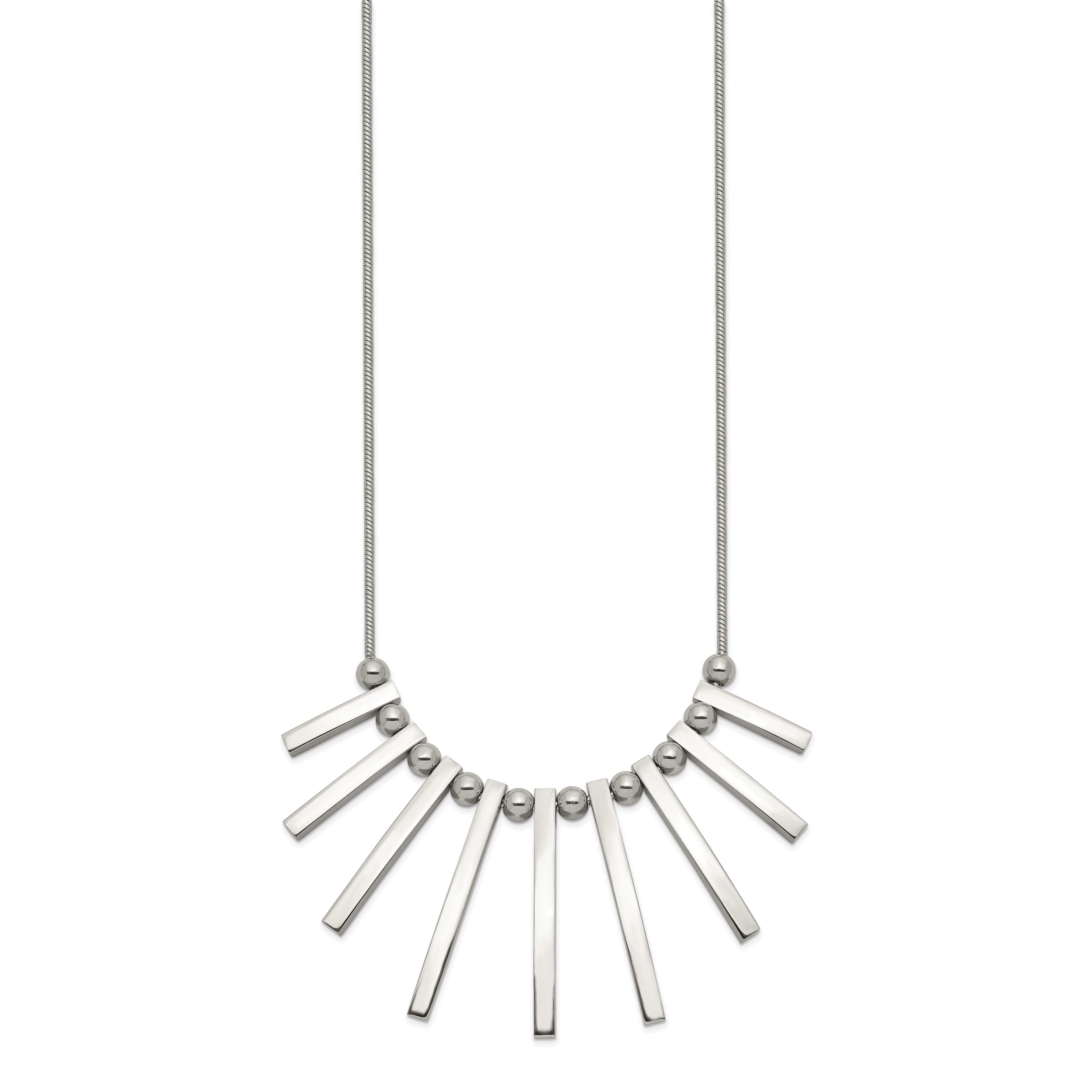 Chisel Stainless Steel Polished Bars and Beads on a 15.75 inch Snake Chain with a 1 inch Extension Necklace
