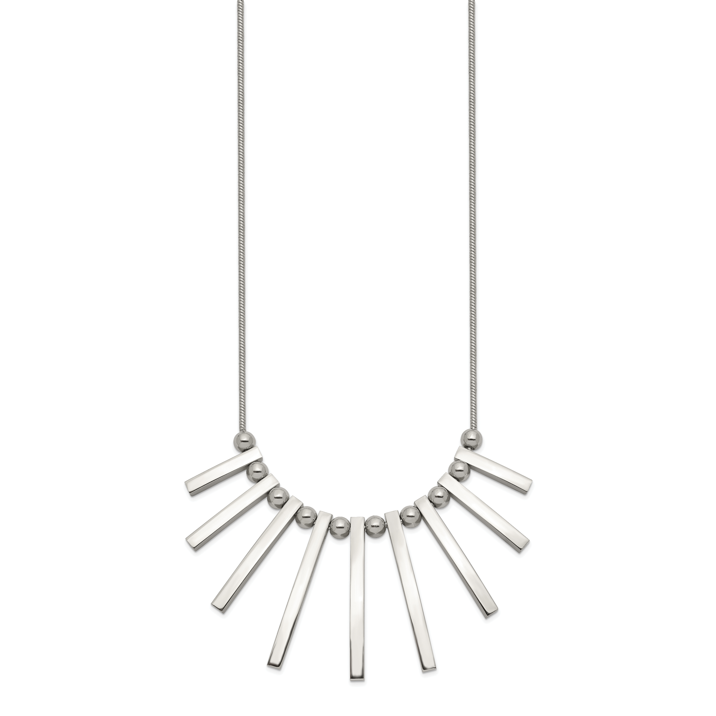 Chisel Stainless Steel Polished Bars and Beads on a 15.75 inch Snake Chain with a 1 inch Extension Necklace Secondary image
