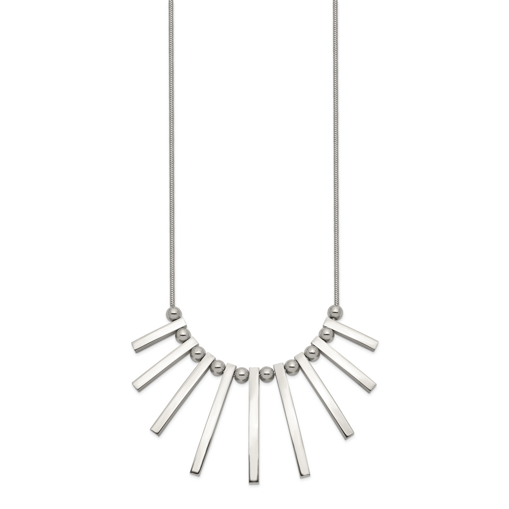 Chisel Stainless Steel Polished Bars and Beads on a 15.75 inch Snake Chain with a 1 inch Extension Necklace