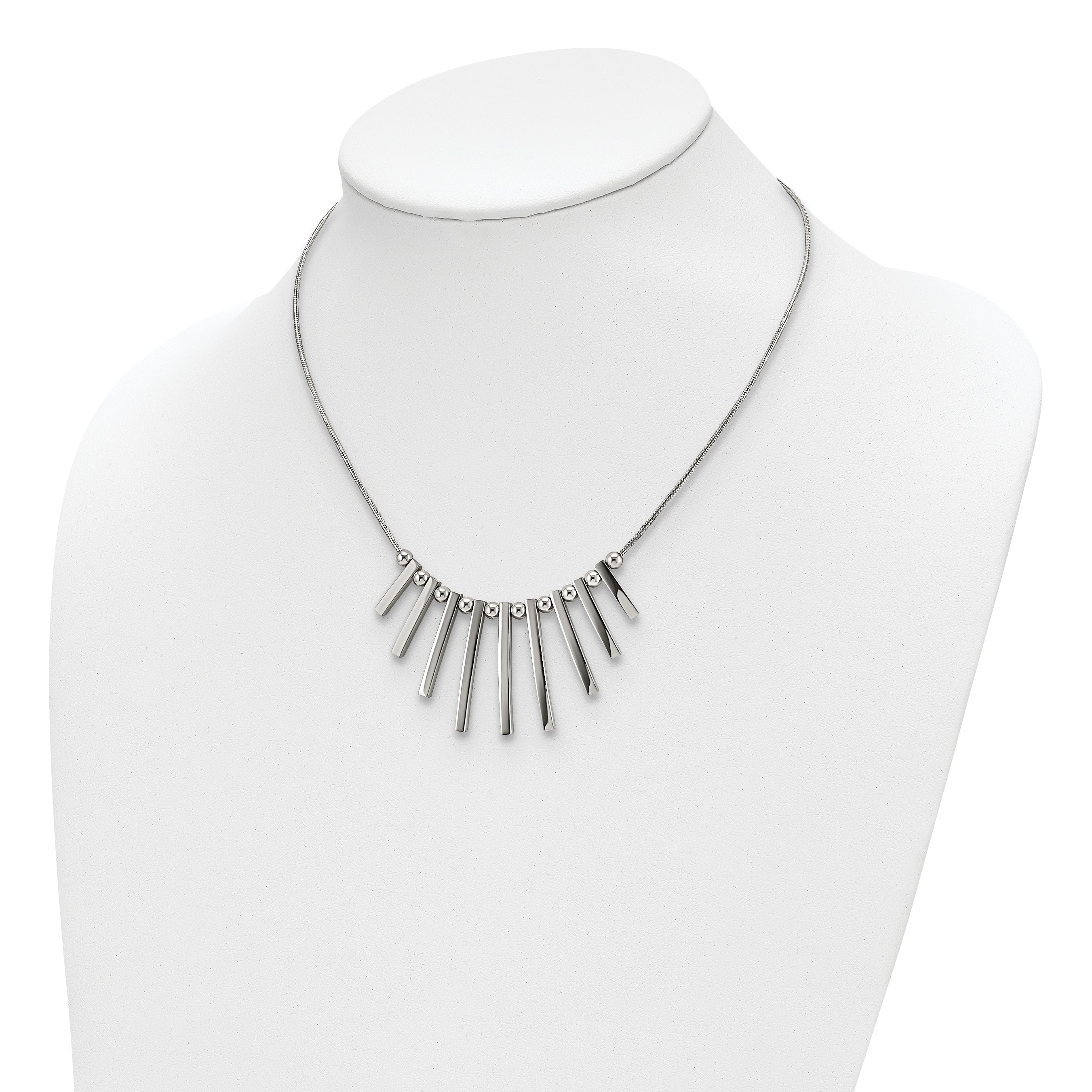 Chisel Stainless Steel Polished Bars and Beads on a 15.75 inch Snake Chain with a 1 inch Extension Necklace