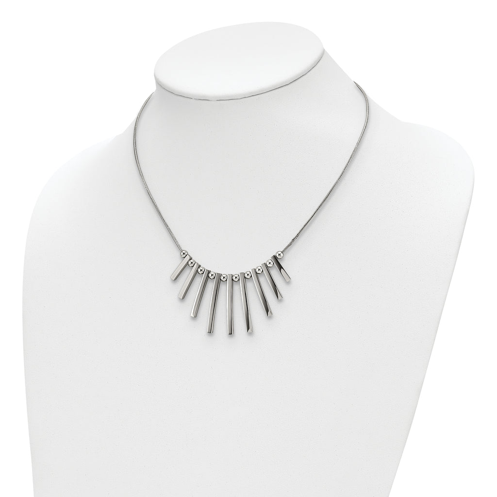 Chisel Stainless Steel Polished Bars and Beads on a 15.75 inch Snake Chain with a 1 inch Extension Necklace