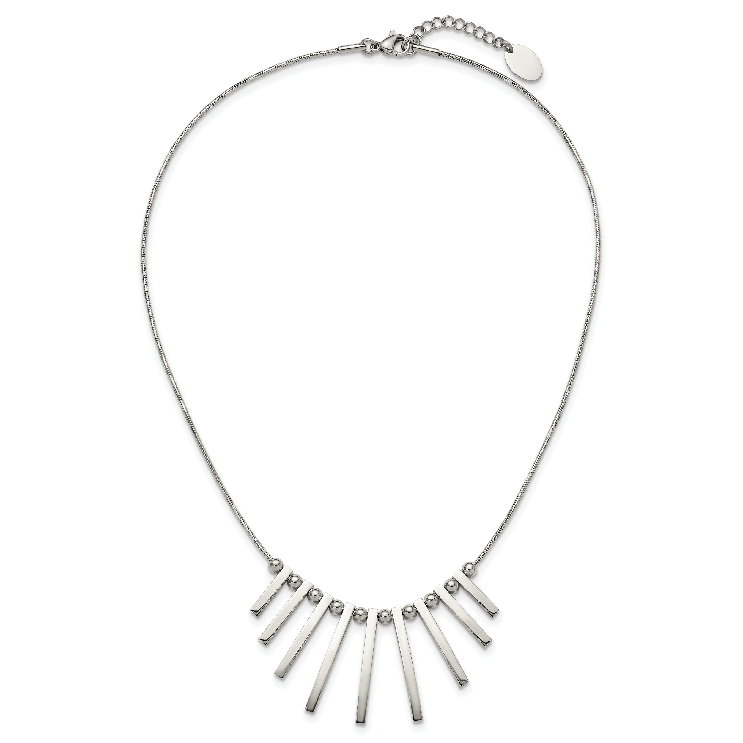 Chisel Stainless Steel Polished Bars and Beads on a 15.75 inch Snake Chain with a 1 inch Extension Necklace