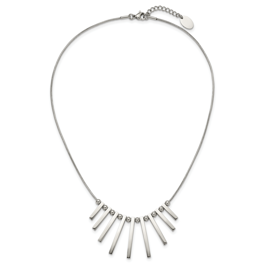 Chisel Stainless Steel Polished Bars and Beads on a 15.75 inch Snake Chain with a 1 inch Extension Necklace