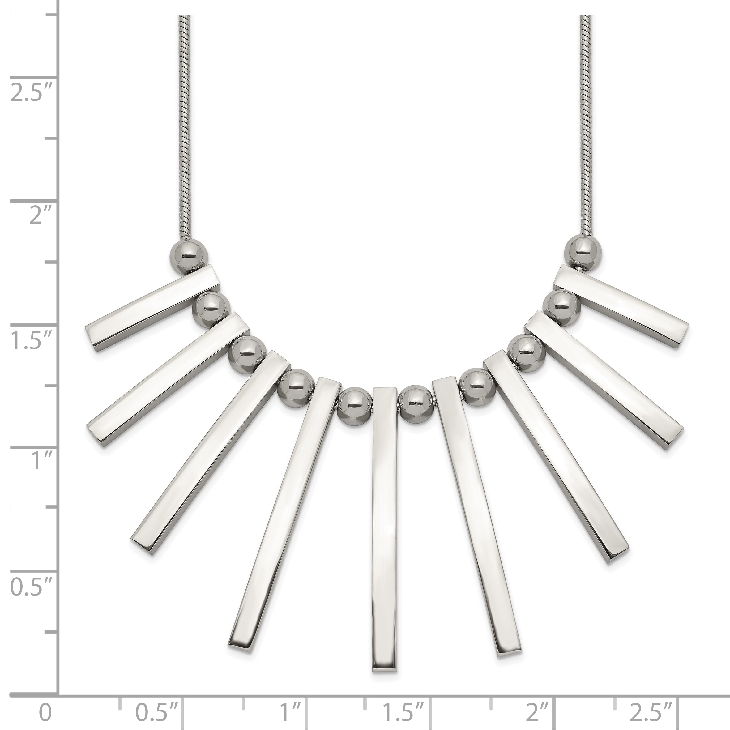 Chisel Stainless Steel Polished Bars and Beads on a 15.75 inch Snake Chain with a 1 inch Extension Necklace