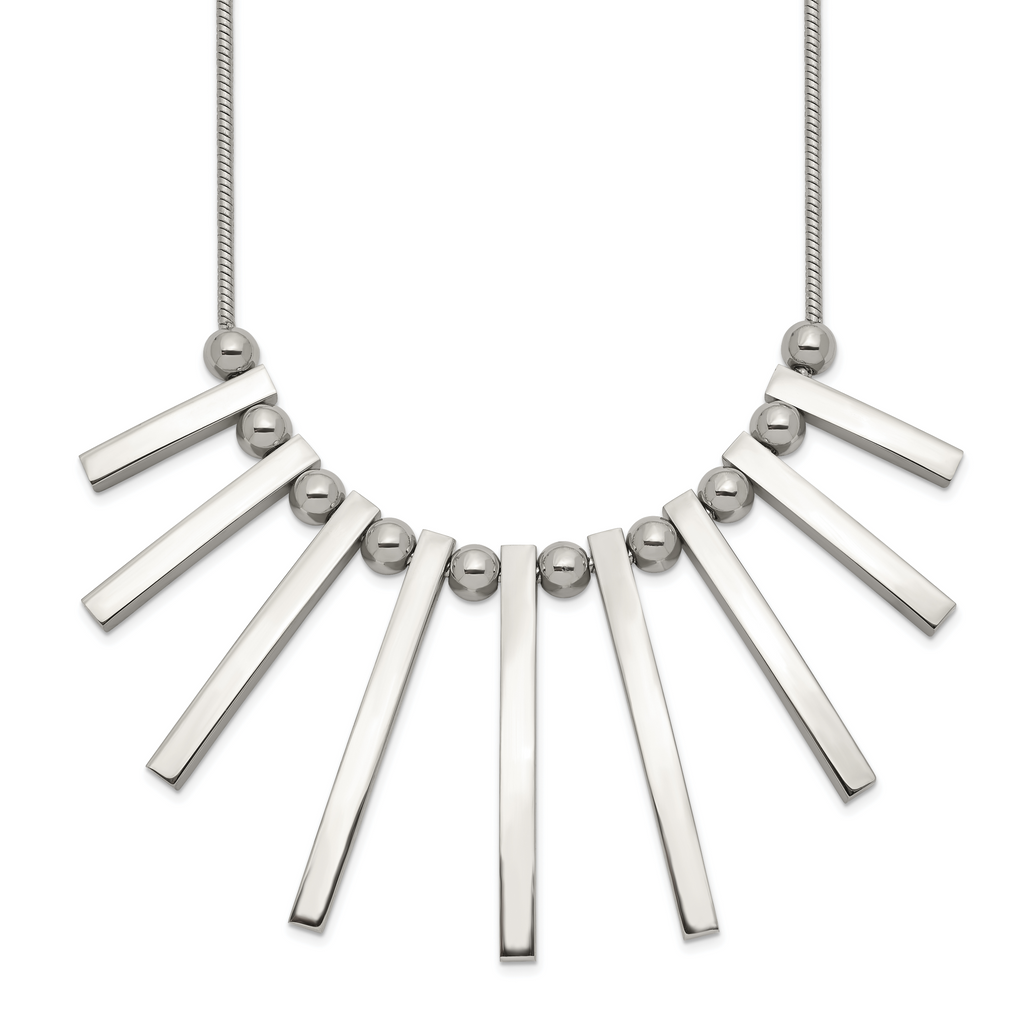 Chisel Stainless Steel Polished Bars and Beads on a 15.75 inch Snake Chain with a 1 inch Extension Necklace